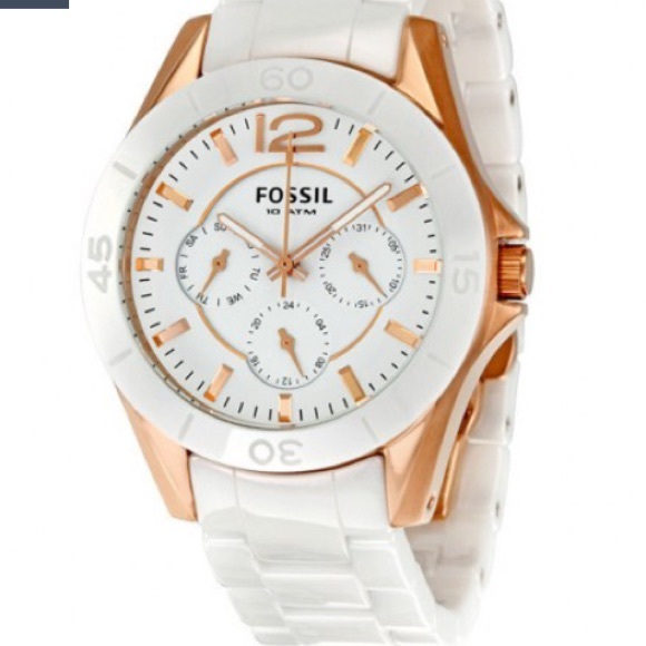 FOSSIL White & Gold Ceramic Multi-Function Watch