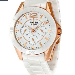 FOSSIL White & Gold Ceramic Multi-Function Watch