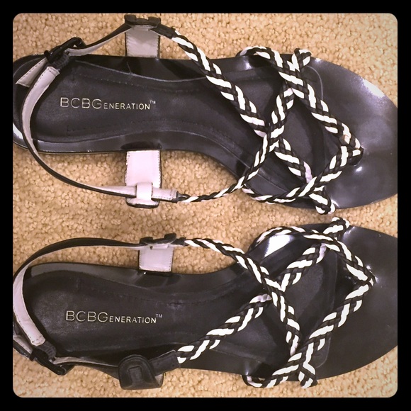 BCBG Black and White Braided Sandals