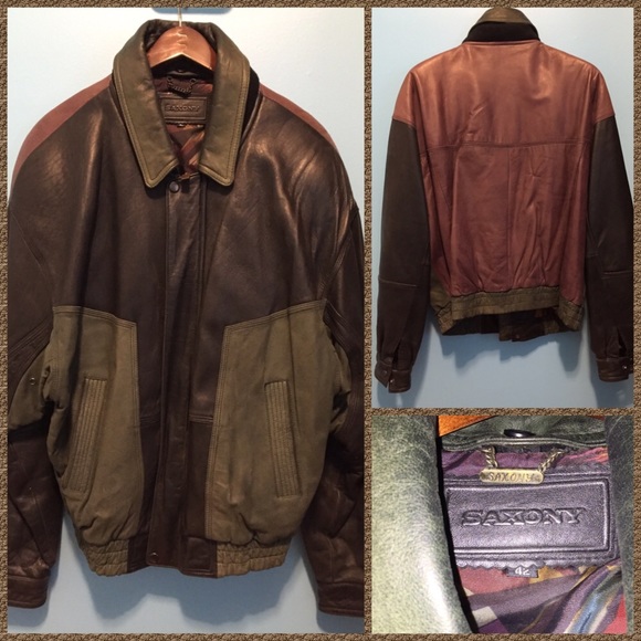 80s Vintage Saxony Color Blocked Leather Jacket