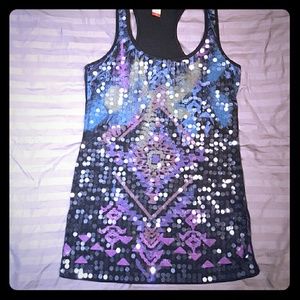 Sequined Indian print tank
