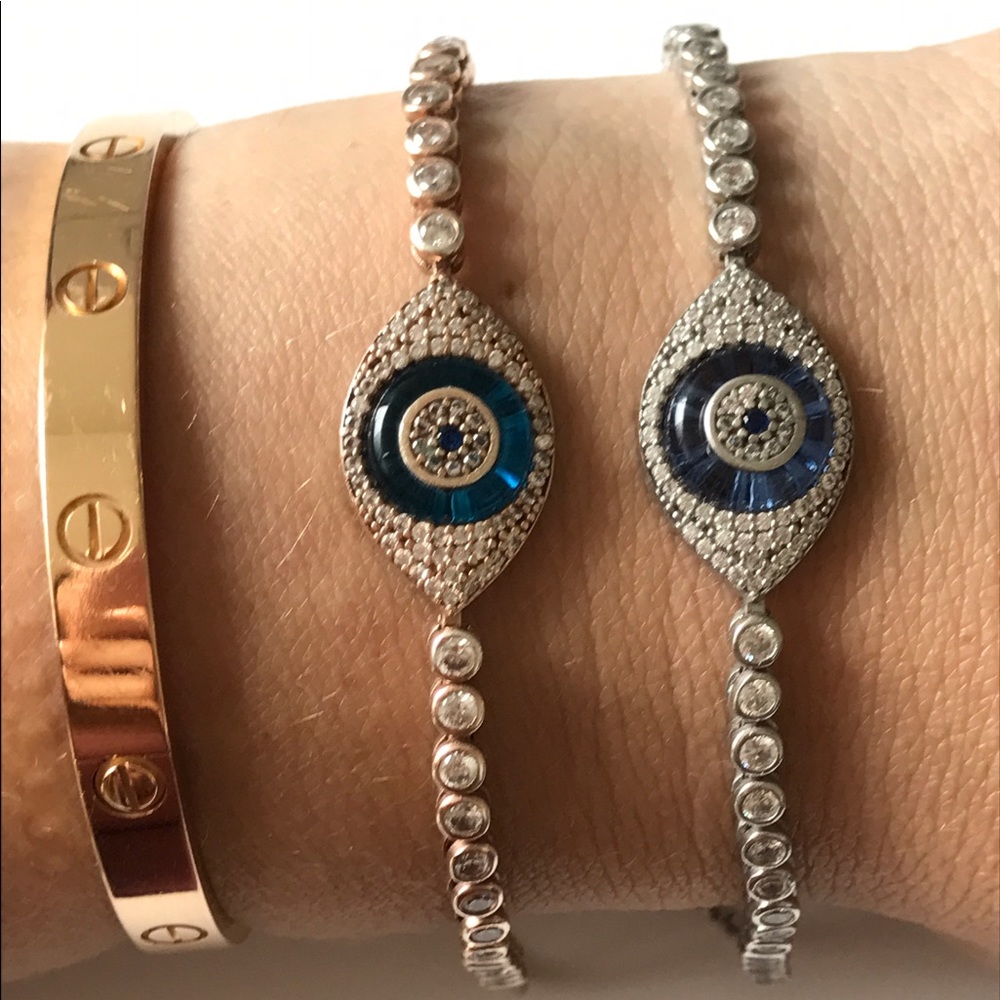 .925 silver evil eye, white gold plated bracelet