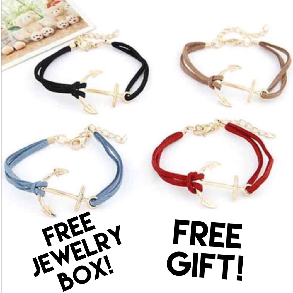 Anchor Braided Boho Black Leather Rope Bracelet