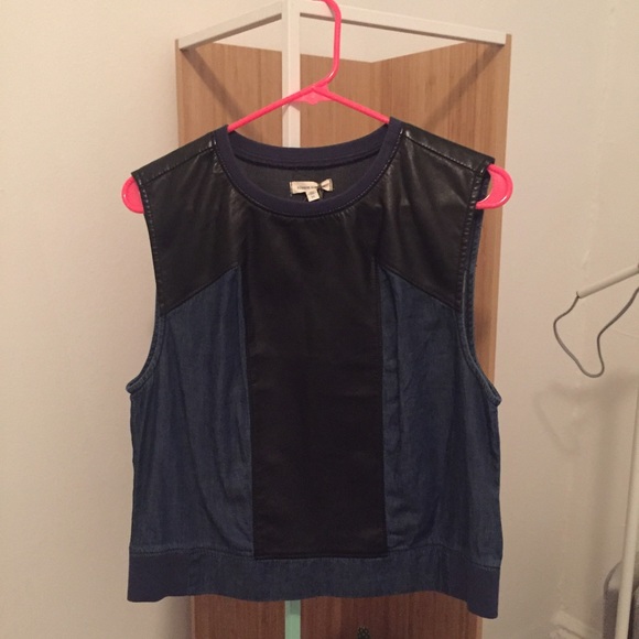 NWT UO Silence + Noise Denim/faux leather tank