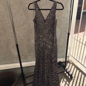 Adriana Papell grey Art Deco gown