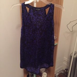 Intermix black and blue abstract print silk tank