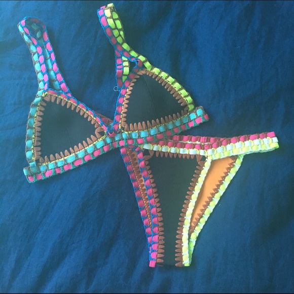 Black and orange reversible bikini