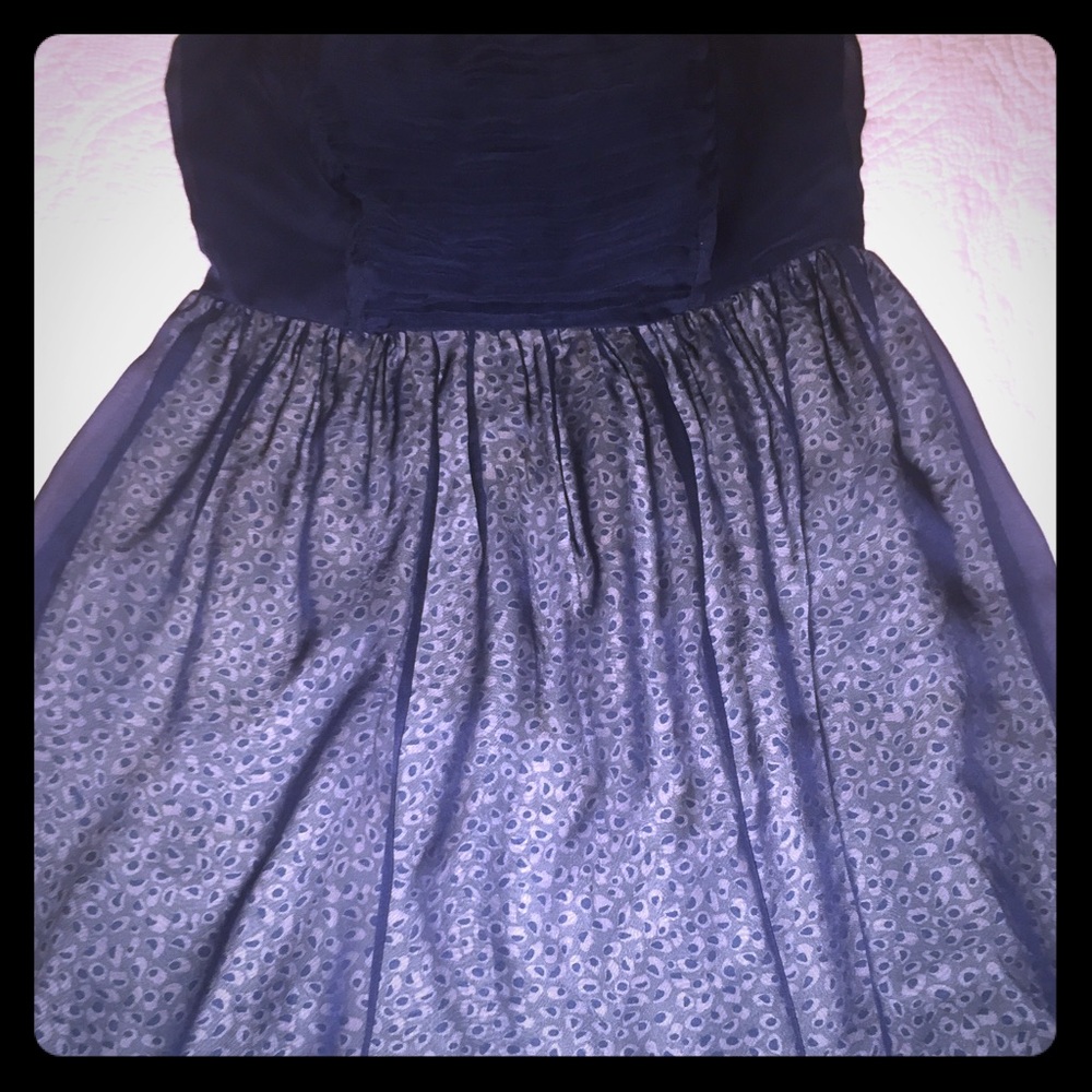 Blue peacock patterned chiffon dress size small