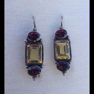 Silver garnet and yellow tourmaline earrings