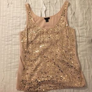 J. Crew Nude Silk and Gold Sequin Tank