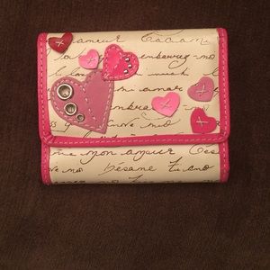 Gently used, pink & cream: heart wallet - Fossil