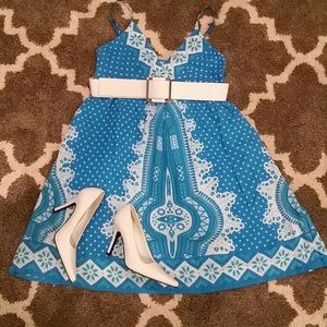 NEW boho bohemian gypsy blue and white dress