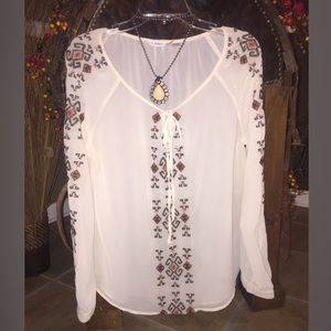 Blu Pepper sheer blouse with embroidery design