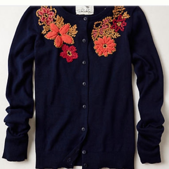 Anthropologie Sweaters - Embroidered navy cardigan
