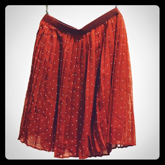 Wine Red Skirt with White Dots