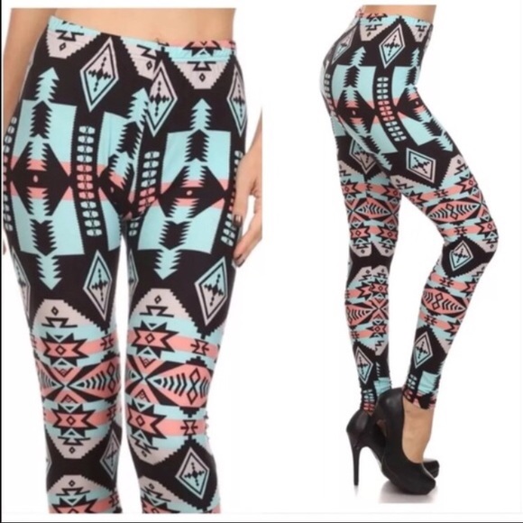 ❌DONATEDX2❌ ➕ Blue/Teal Aztec Leggings! NEW! - Picture 2 of 4