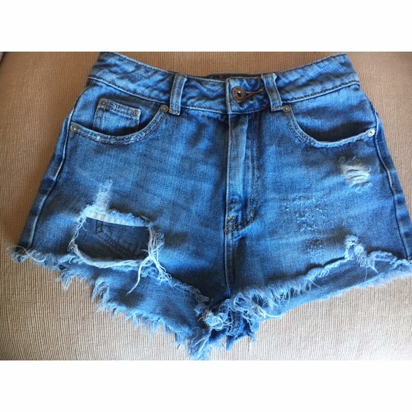 Bullhead Denim Blue Ripped High Rise Cutoff Shorts
