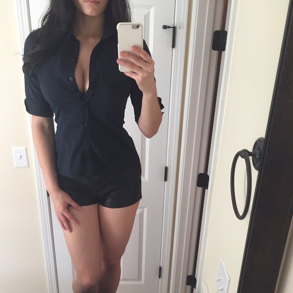 12$ Fitted navy plunge button up sexy shirt