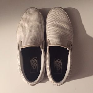 White Perforated White Leather Vans