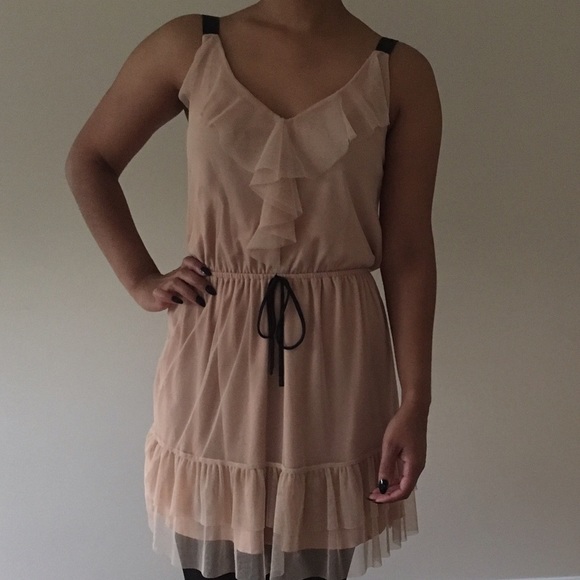 Chiffon Creme Dress with Black Ribbons