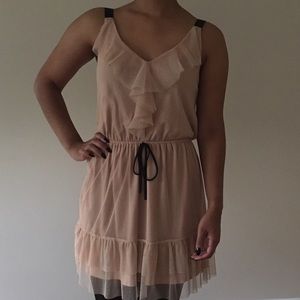 Chiffon Creme Dress with Black Ribbons