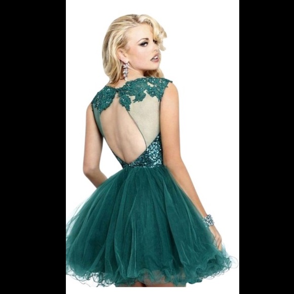 Sherri Hill Short High Neck Party Dress Emerald green - Picture 2 of 12