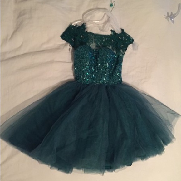 Sherri Hill Short High Neck Party Dress Emerald green - Picture 10 of 12