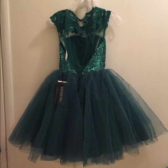 Sherri Hill Short High Neck Party Dress Emerald green - Picture 11 of 12