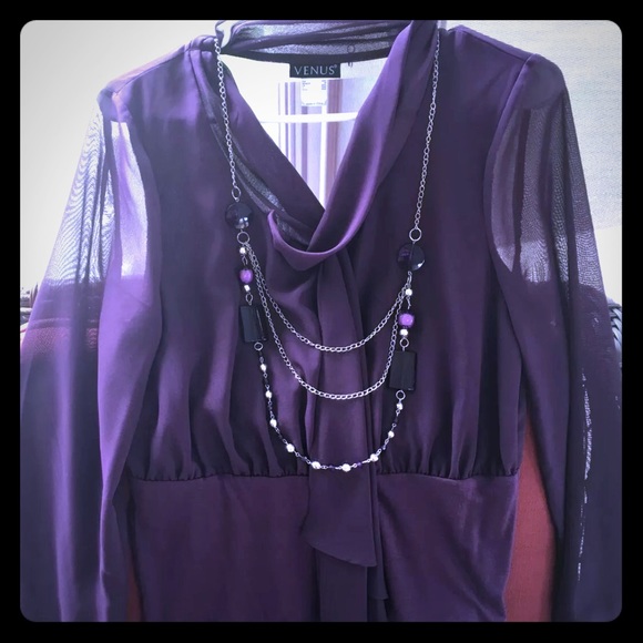 ~Venus purple shirt w/ sheer sleeves & necklace~