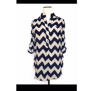 Navy and white chevron Blouse Medium