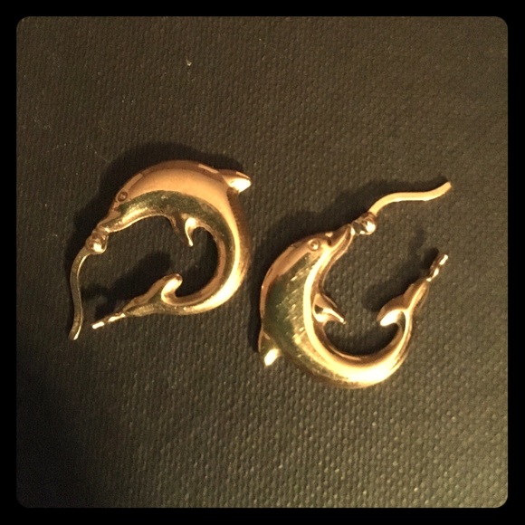 Gold Dolphin Hoop Earrings