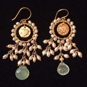 Genuine pearl & aquamarine earrings