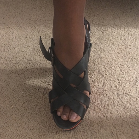 Black Strap Heels w /orange and black platform