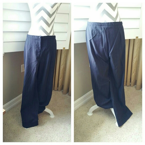 Navy Pinstriped Wide Leg Slacks