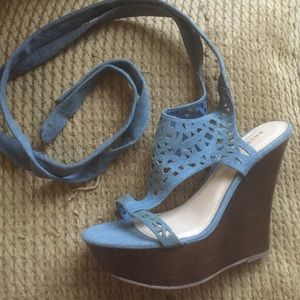 Denim Chambray Wedges with ties