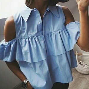 Off Shoulder Ruffles Shirt