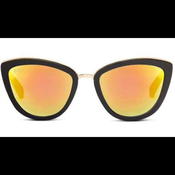 DIFF Rose Matte Black Gold Mirror Sunglasses