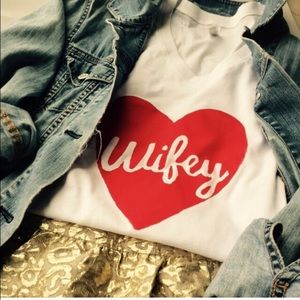 Red heart wifey print on a white tshirt