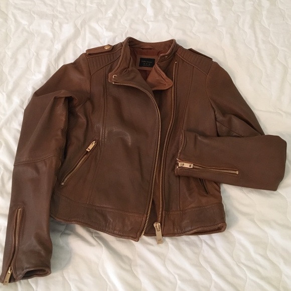 Brown leather biker jacket