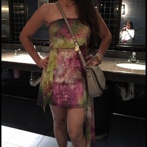 Bebe asymmetrical cocktail dress (Multi print).