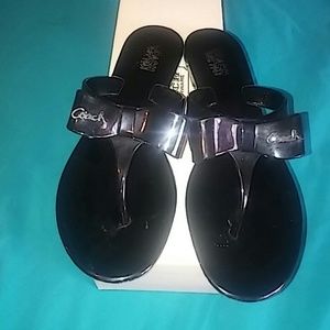 Sz 9 Blk "bow" Coach sandals