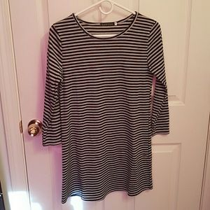 Grey and black striped shift dress