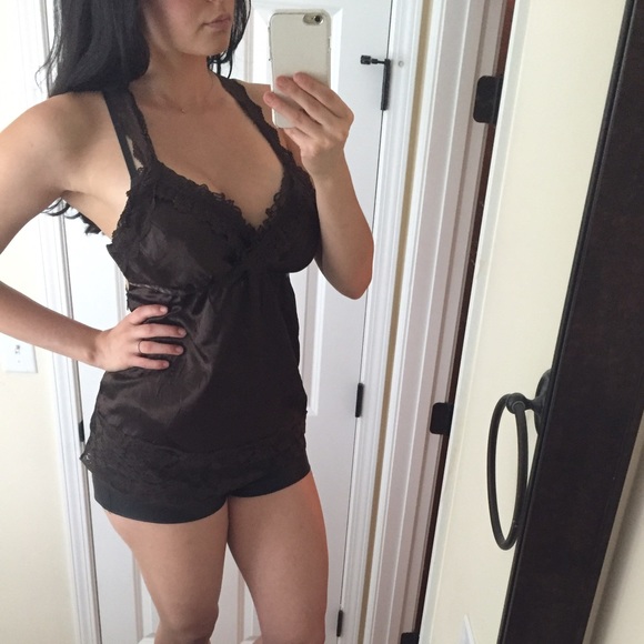 4$ Brown satin lace cami