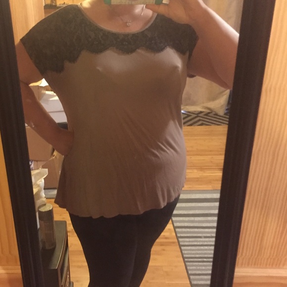 Brown shirt with lace overlay
