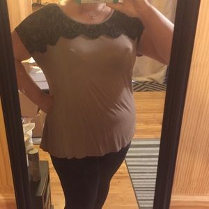 Brown shirt with lace overlay