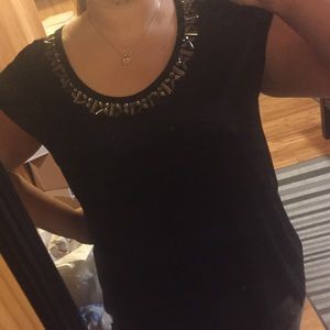 Lane Bryant Beaded zipper back black shirt