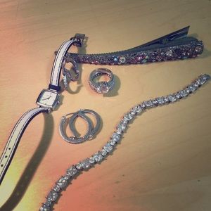 Silver cubic zirconia jewelry lot watches hair acc