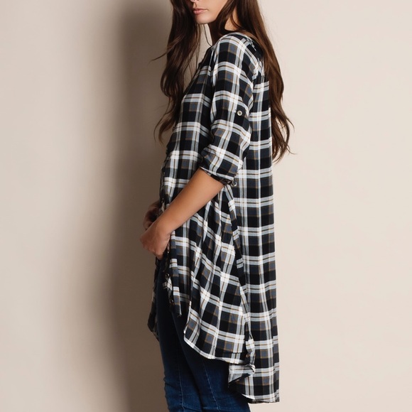Plaid Button Down Flare Tunic - Picture 2 of 4