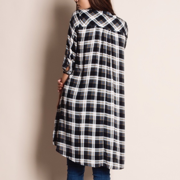 Plaid Button Down Flare Tunic - Picture 3 of 4