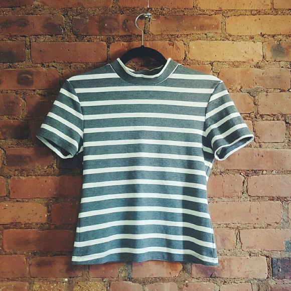 American apparel striped mock neck tee